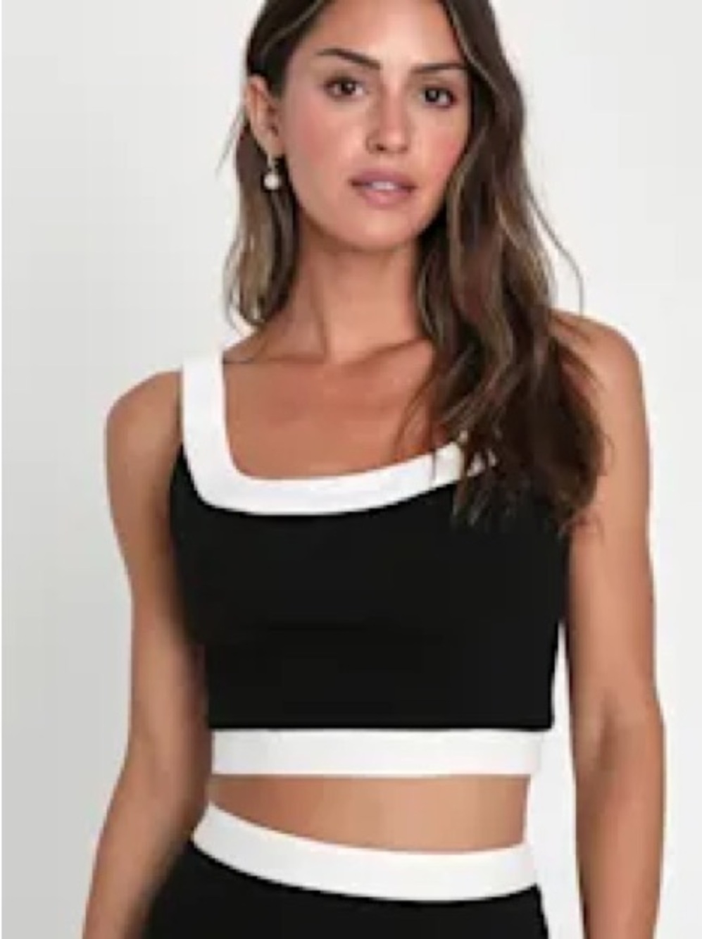 Lulus Totally Sensational Black & White Square-Neck Crop Tank Top